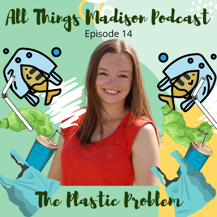 cover art for All Things Madison, Episode 14 "The Plastic Problem" with award-winning children's book author Aubre Andrus