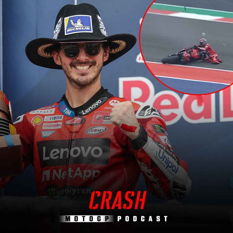 cover art for MotoGP Chaos in COTA as Marquez crashes and Bagnaia wins 🤯