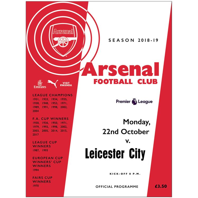 cover art for Arsenal v Leicester City - October 22, 2018