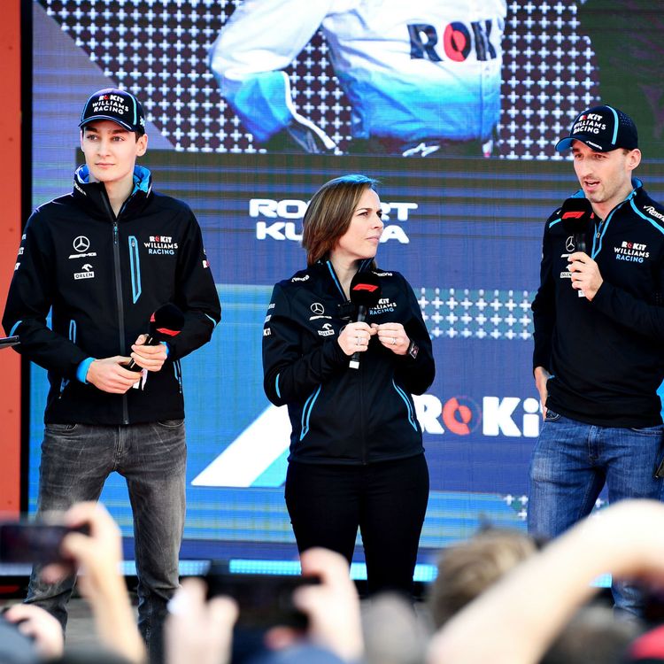 cover art for Claire Williams talks Williams' drivers George Russell and Robert Kubica