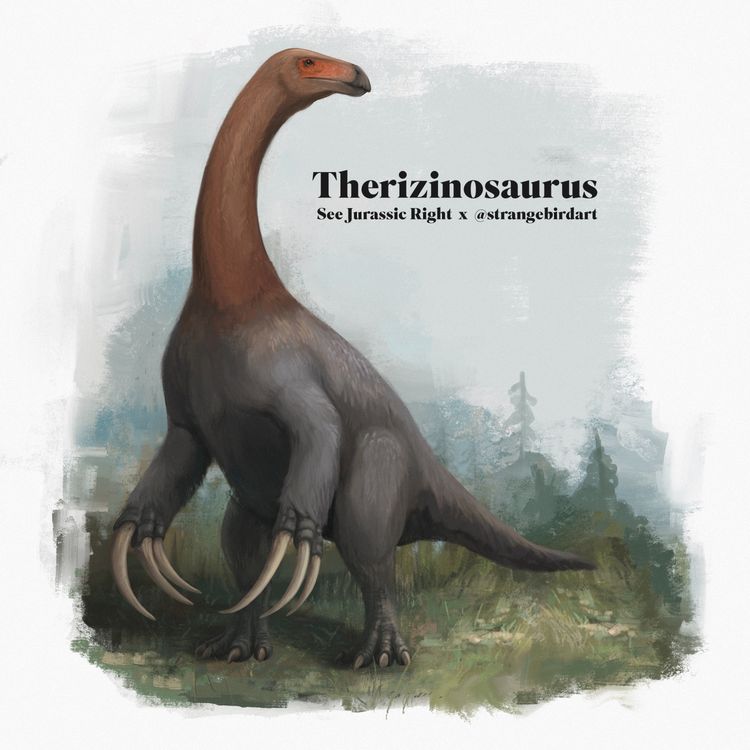 cover art for Therizinosaurus (Jurassic June 2024 with Andrea Ciofalo aka @Strangebirdart!)