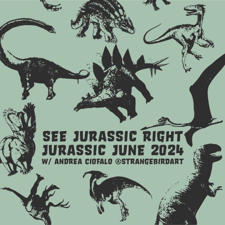 cover art for JURASSIC JUNE 2024 COMPILATION (with Andrea Ciofalo aka @Strangebirdart)