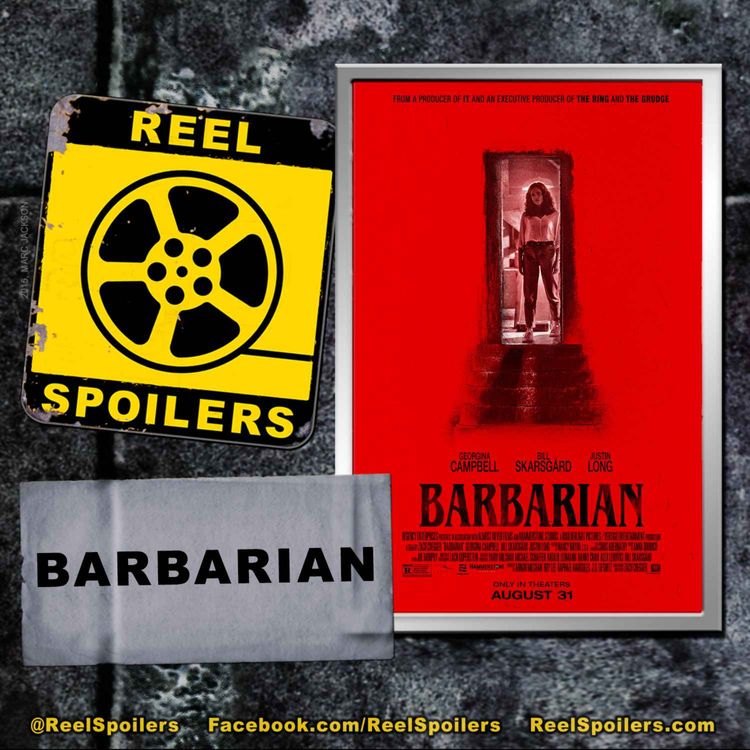 cover art for BARBARIAN Starring Georgina Campbell, Bill Skarsgård, Justin Long, Richard Brake