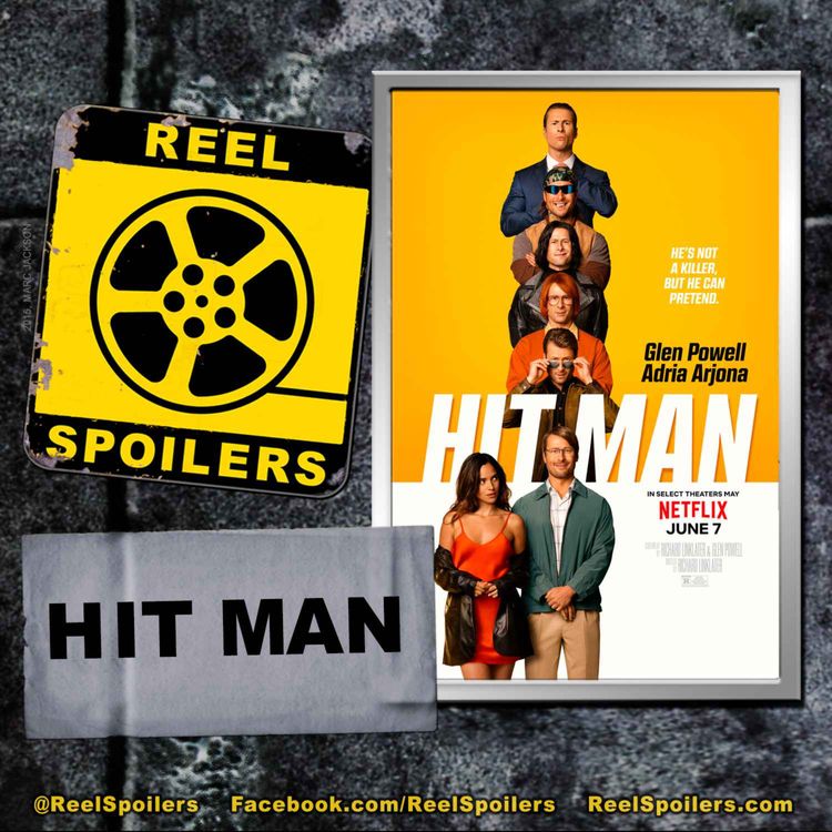 cover art for HIT MAN Starring Glen Powell, Adria Arjona, Austin Amelio, Retta