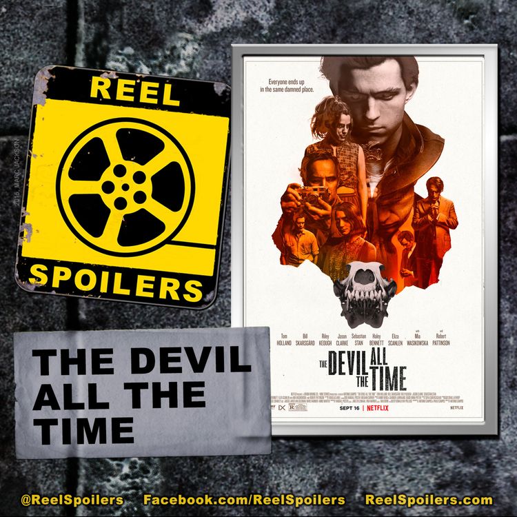 cover art for THE DEVIL ALL THE TIME Starring Tom Holland, Riley Keough, Robert Pattinson