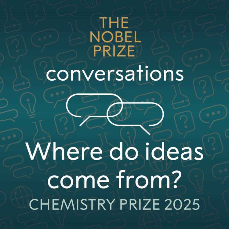 cover art for 'Where do ideas come from?' with 2025 chemistry laureates: Susumu Kitagawa, Richard Robson and Omar Yaghi
