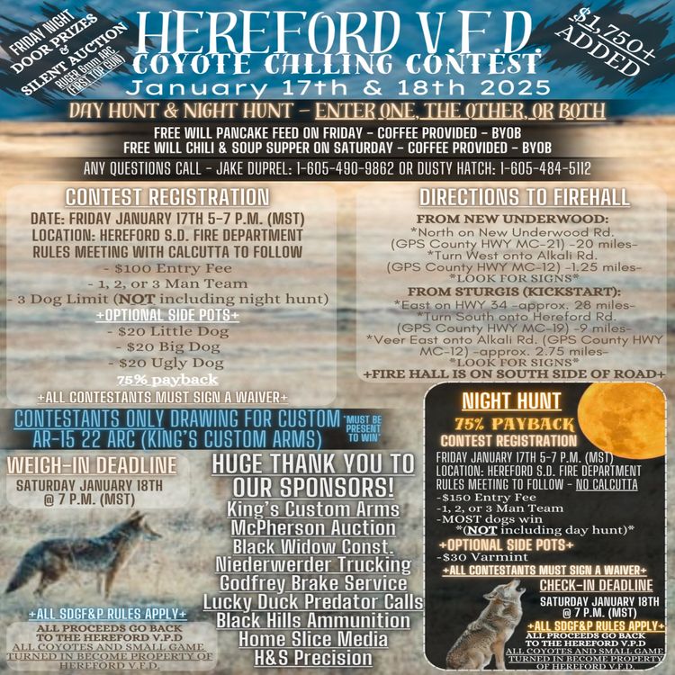 cover art for Dusty and Jake from Hereford VFD are in to talk about there Coyote calling contest and Fundraiser on January 17th and 18th