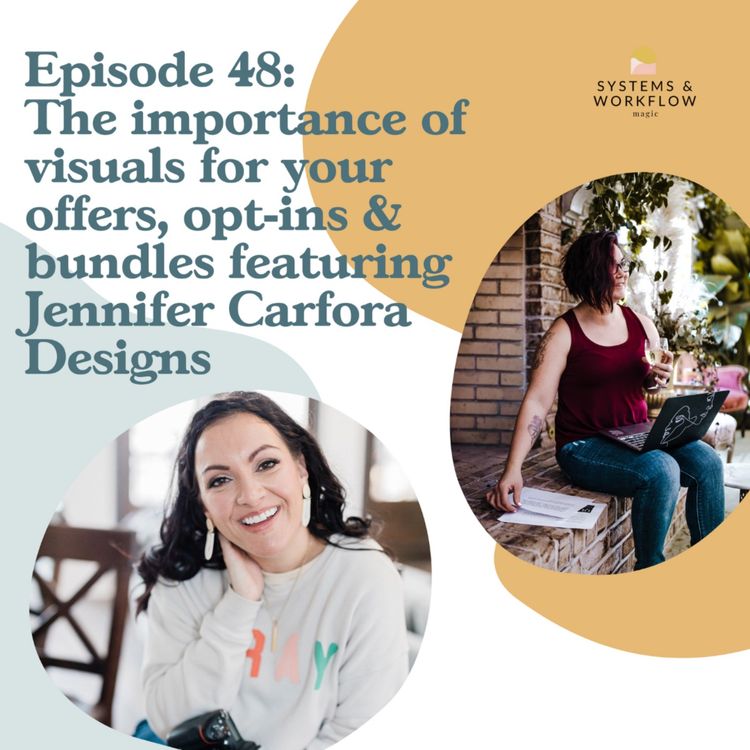 cover art for 48: Week 5 of the series How To Automate & Streamline The Backend Of Your Lead Magnets (and Offers) - How to incorporate visuals featuring Jennifer Carfora