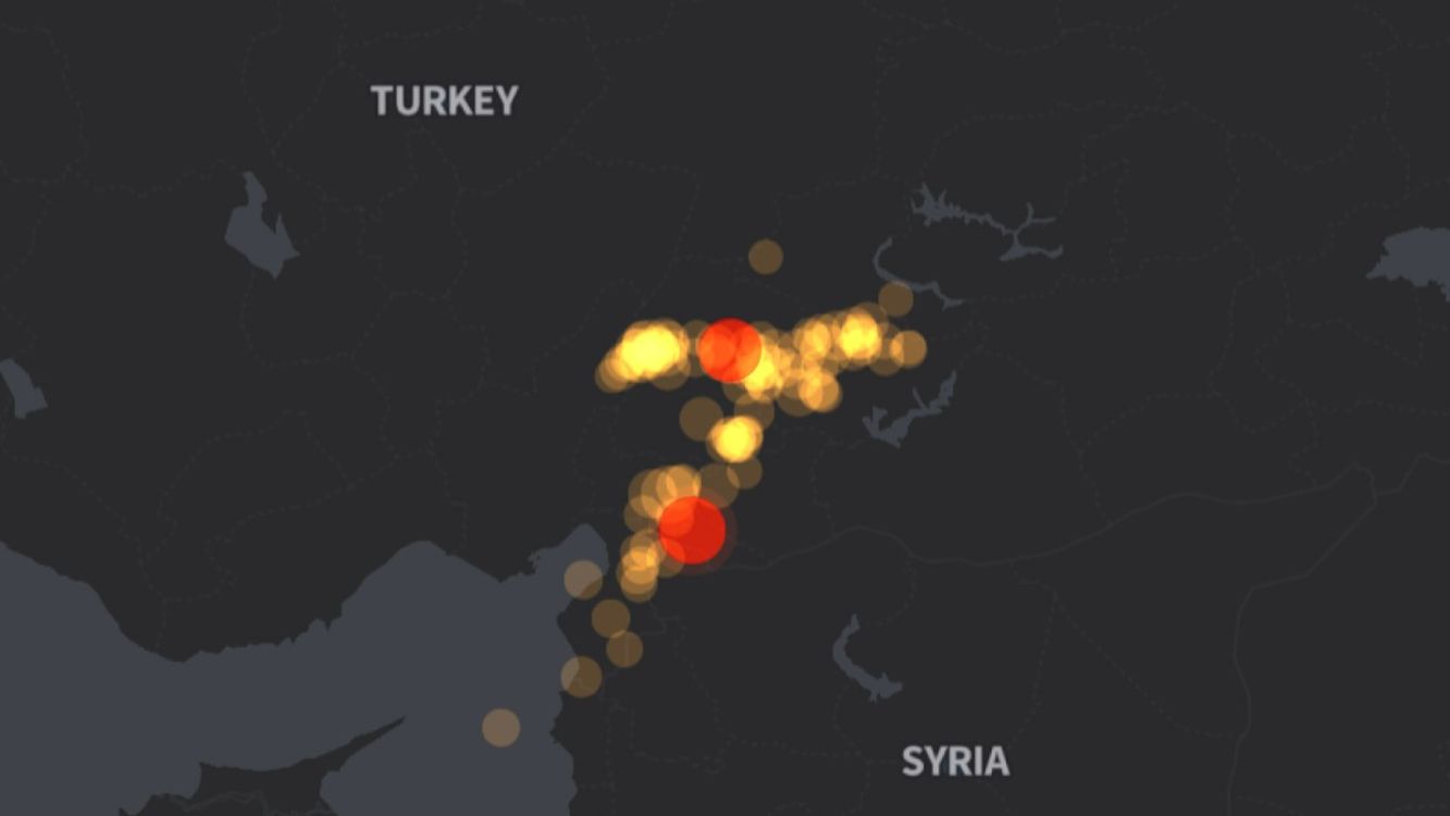 cover art for Mapa de las más de 100 réplicas del terremoto entre Turquía y Siria.