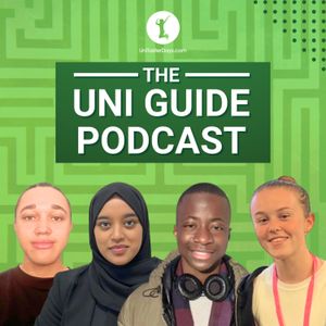 Uni Guide Podcast logo and hosts