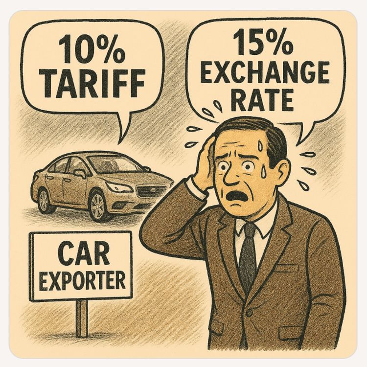 cover art for 10% tariffs + 15% exchange rate hit = economic carnage?. 