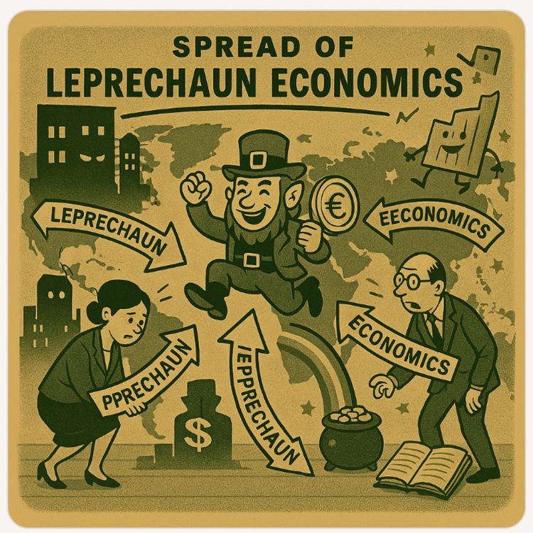cover art for Leprechaun economics spreads. Flooding the zone in the US & UK - will Ireland be next? 
