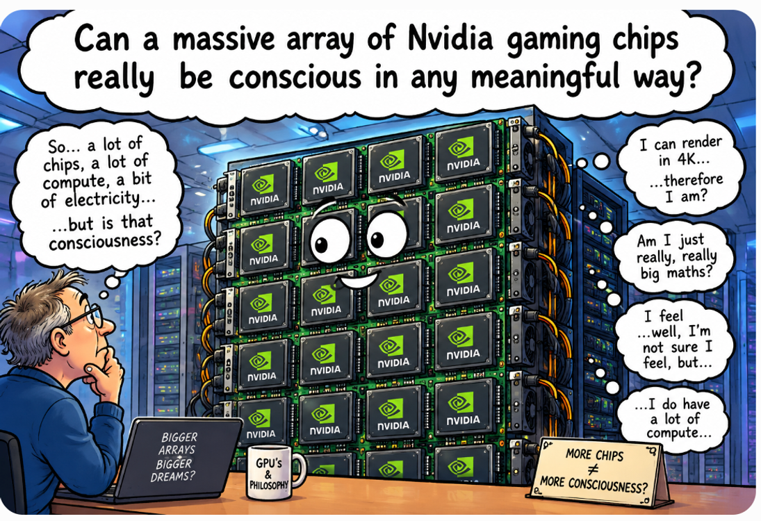 cover art for Can an array of Nvidia chips really be conscious? And kill us all?