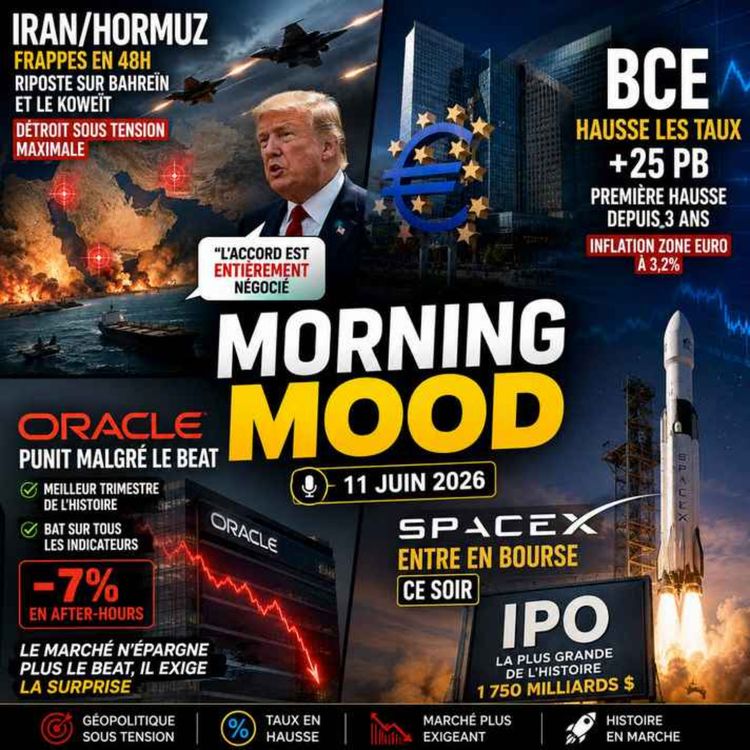 cover art for Frappes Iran/Hormuz, BCE hausse les taux, Oracle punit malgré les records, SpaceX entre en bourse ce soir