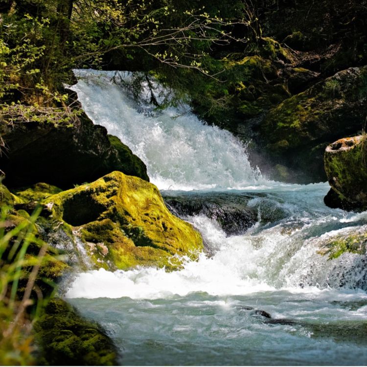 cover art for "cascading harmony" - serene mountain streams and tranquil melodies for deep relaxation and restful sleep