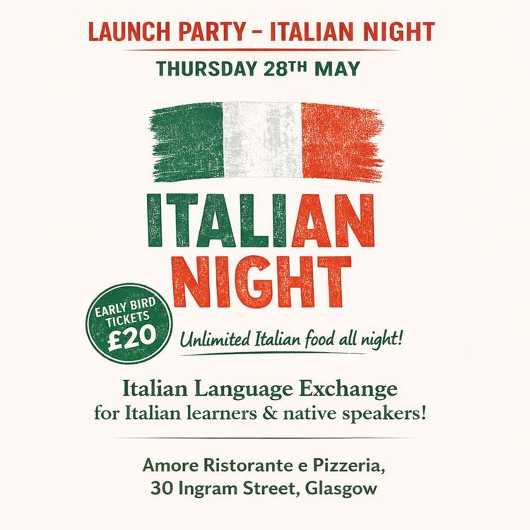 cover art for Italian Language Exchange at Amore Ristorante in Glasgow // Thursday 28th May