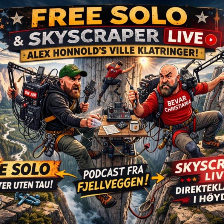 cover art for 51. Alex Honnold, Free Solo og Skyskraperen: Direkte, Mette-Marit og prosessen mot Marius Borg Høiby, media er et pakk med kjøtere som jager i flokk, la rettsvesenet dømme, Epsteins gjesteliste, Fritenkernes Frikvarter er en korrupt podcast.