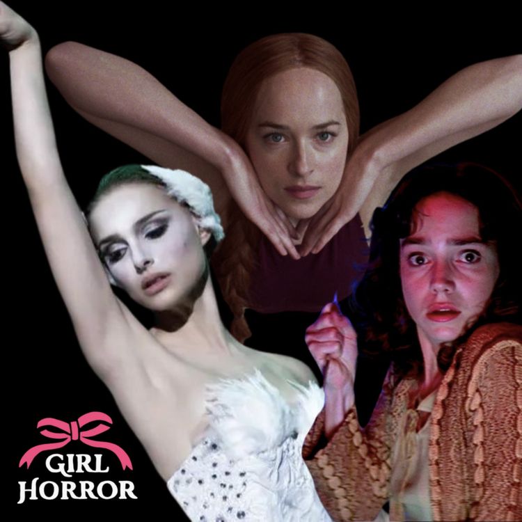 cover art for Gracefully Grotesque, Black Swan (2010) and Suspiria (2018) and the bone-cracking Girl Horror of pain in pursuit of perfection