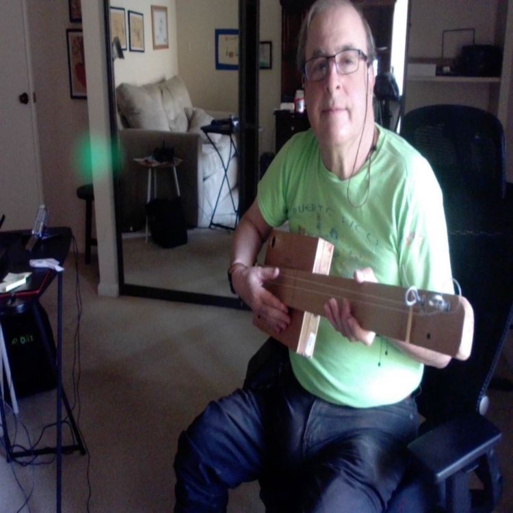 cover art for Demonstrating cigar box guitar with two strings made from weed whacker cord