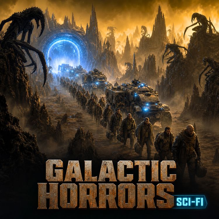 cover art for We Fled The Dying Earth Through A Gateway In The Sahara. The Other Side Was Terrifying