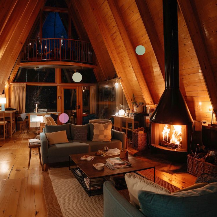 cover art for Loderndes Feuer in einer Gemütlichen Hütte mit Sturm Draußen