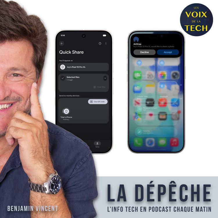 cover art for La dépêche | Partage de fichiers sans fil : QuickShare et AirDrop deviennent compatibles grâce à Google, sans l’aide (ni l’accord) d’Apple