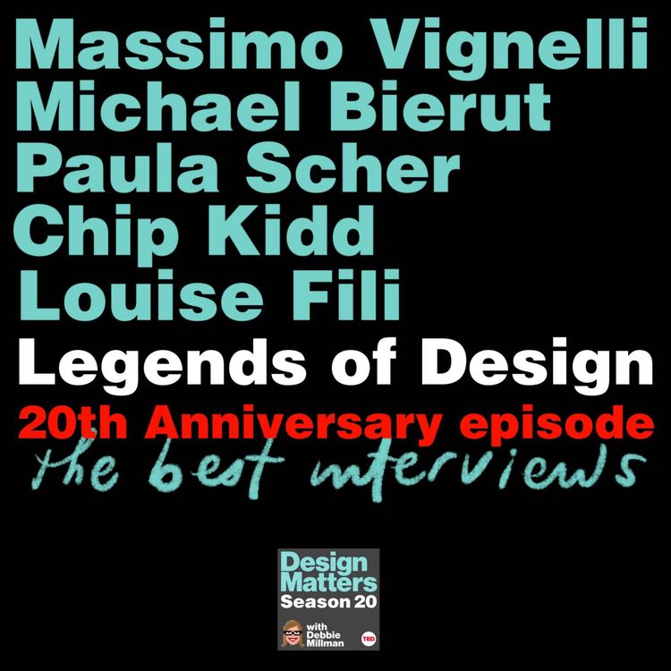 cover art for 20th Anniversary celebration with design legends Massimo Vignelli, Michael Bierut, Paula Scher, Chip Kidd and Louise Fili