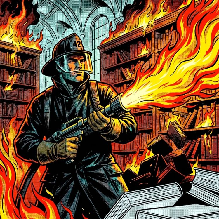 cover art for Fahrenheit 451's Burning Libraries: Bradbury's Anti-Censorship Manifesto