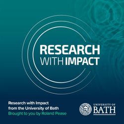 cover art for University of Bath’s Research with Impact podcast, with Roland Pease